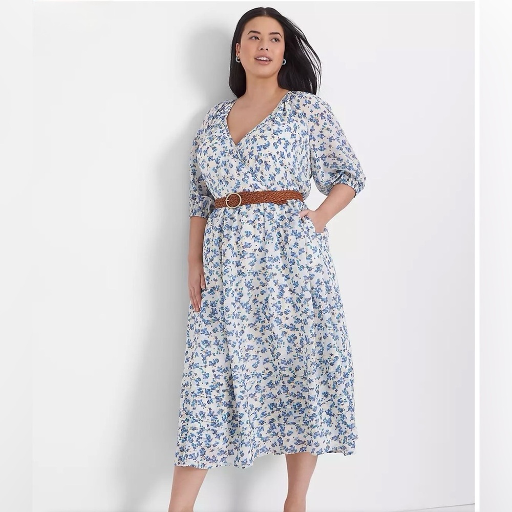 Lane Bryant Puff-Sleeve Tuck-Detail Midi Dress
